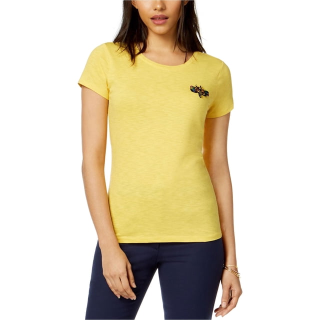 maison Jules - Camiseta básica con diseño de libélula embellecida para mujer, amarillo, grande