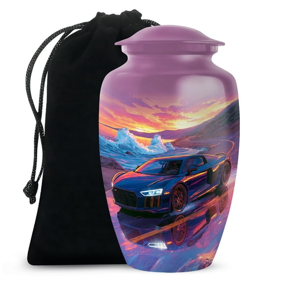 Super Car Cremation Urn, Urns For Human Ashes, Large Urns For Ashes Adult Male, Memorial Sunset Road Tribute Cremation Urn For Ash, (Size, 10 Inch, 1 Pc)
