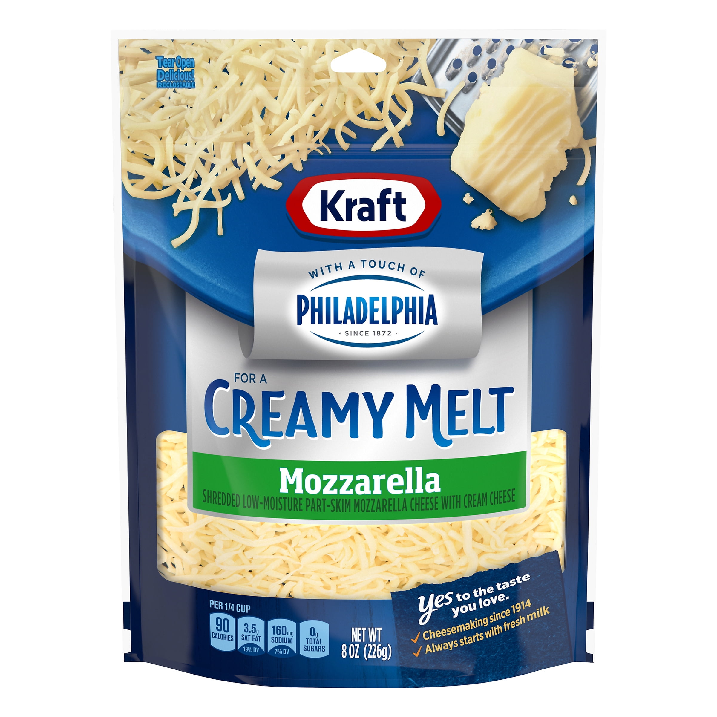 Kraft Mozzarella Shredded Cheese With A Touch Of Philadelphia For A Creamy Melt 8 Oz Bag