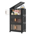 thumbnail image 3 of Black,19.69" Side Wide Folding Storage Cabinet ,3 Tiers,19.69"×11.81"×31.10",Collapsible Storage Bins with Magnetic Door, Plastic Storage Cabinet with Wheels, 3 of 7