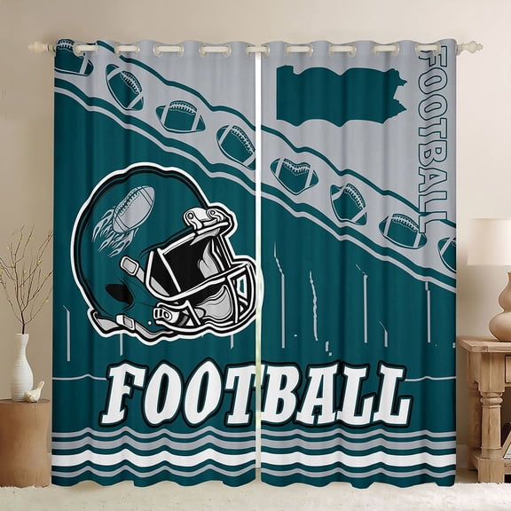 jejeloiu Football Game Black Out Curtains,Kids Ball Games Curtains Pack of 2 (42x63 Each) For Rugby Boys