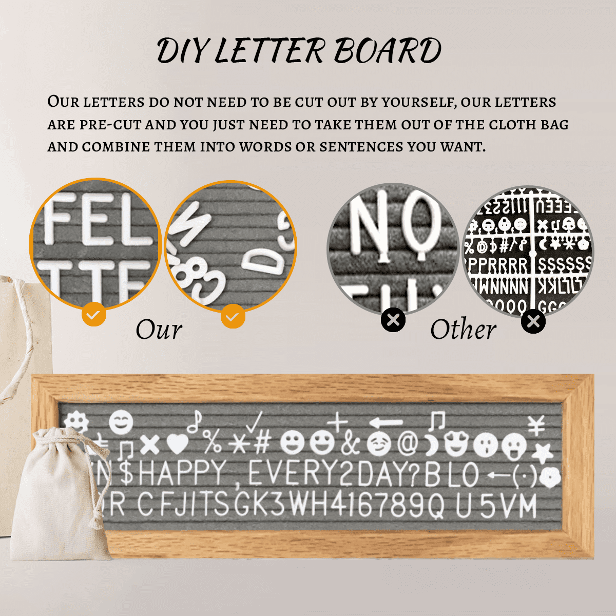 Picture Frames Hanging Display Wooden Board, Felt Letter Board with 340 Letters and 15 Clips, Photo Frames Collage Wall Decor for Family Birthday Christmas Party Gifts