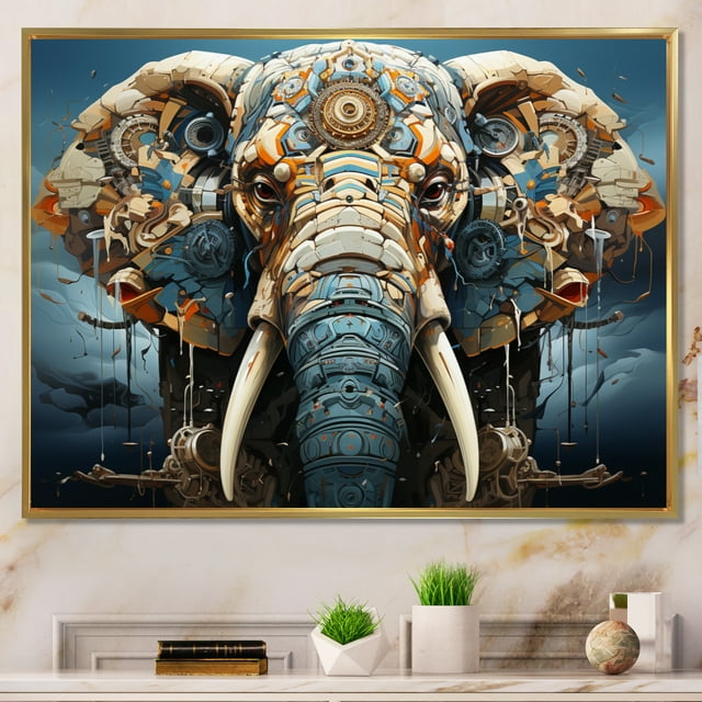 Designart Multi-Color Modern Gold framed wall art, Surrealism framed wall Art, The Elephant s Secret Surrealism , Surrealism framed wall art decor, 40x30 inches Gold Frame