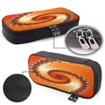 thumbnail image 4 of Picia Orange Rotating Pattern Large Capacity PU Leather Pencil Case Organizer Pen Marker Holder Double Zipper Storage Bag Big Pencil Pouch for College Office, 4 of 6