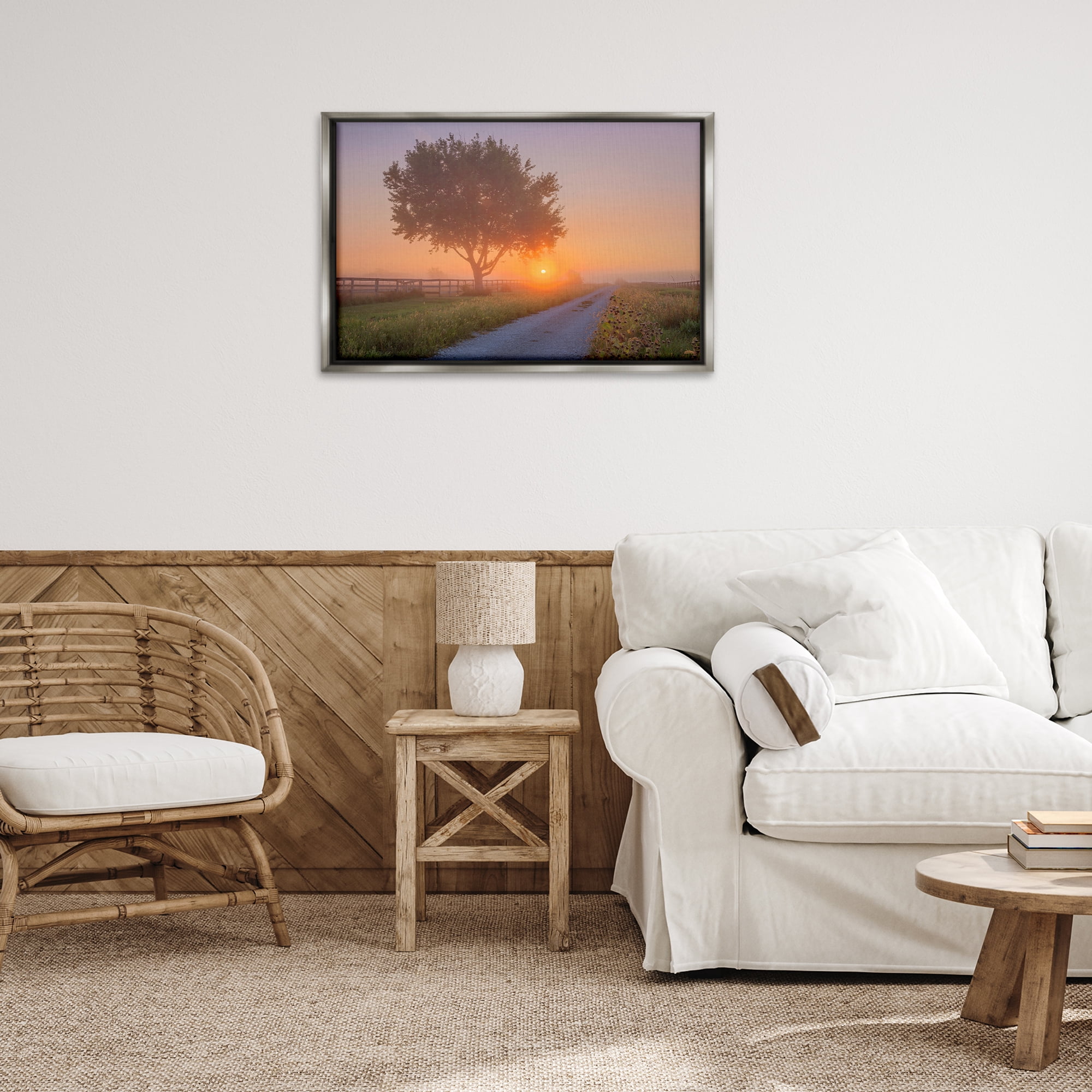 Stupell Industries Flower Lined Path Landscape & Nature Photography Gray Floater Framed Canvas Art Print Wall Art, 31 x 21