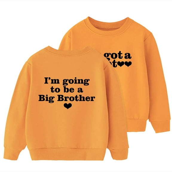 Qopobobo Toddler Sweater Girls Boys Zip Up Hoodie Toddler Boy Big Bro Print Pullover Crewneck Long Sleeve Shirt Fall Tops Orange,2-3 Years