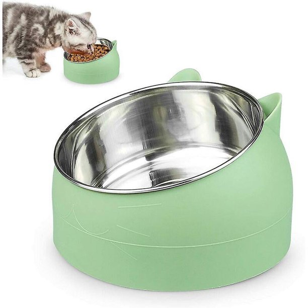 Cuenco para gatos, cuenco para comida para mascotas, cuenco inclinado de acero inoxidable para gatos, cuenco para perros pequeños, juego de cuencos para gatos de acero inoxidable de 400 ml (verde)