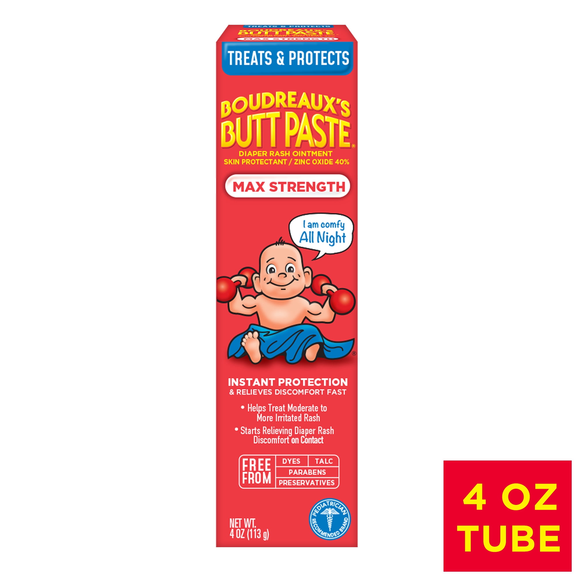 Boudreaux's Butt Paste Maximum Strength Diaper Rash Cream, Ointment for Baby,  4 oz Tube - Walmart.com