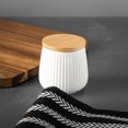 thumbnail image 3 of Thyme & Table, Small Ceramic Ribbed Kitchen Organization Canister with Bamboo Lid, White, 3 of 5