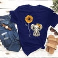 thumbnail image 2 of Camiseta de mujer Blusa con cuello redondo y manga corta con estampado de girasol, azul marino, L sidaley  AP001988-19, 2 of 5