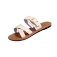 thumbnail image 6 of Xucatan Women's Square Toe Sandals, Belt Buckle Crisscross Strap Flat Slides, Breathable Faux Leather Open Toe Slippers, Versatile Summer Beach Footwear Gift, 6 of 9
