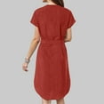 thumbnail image 4 of vigerkar Women's Summer Short Sleeve Midi Dress Casual V Neck Work Party A-Line Knee-Length Dresses with Belt Red, S, 4 of 6