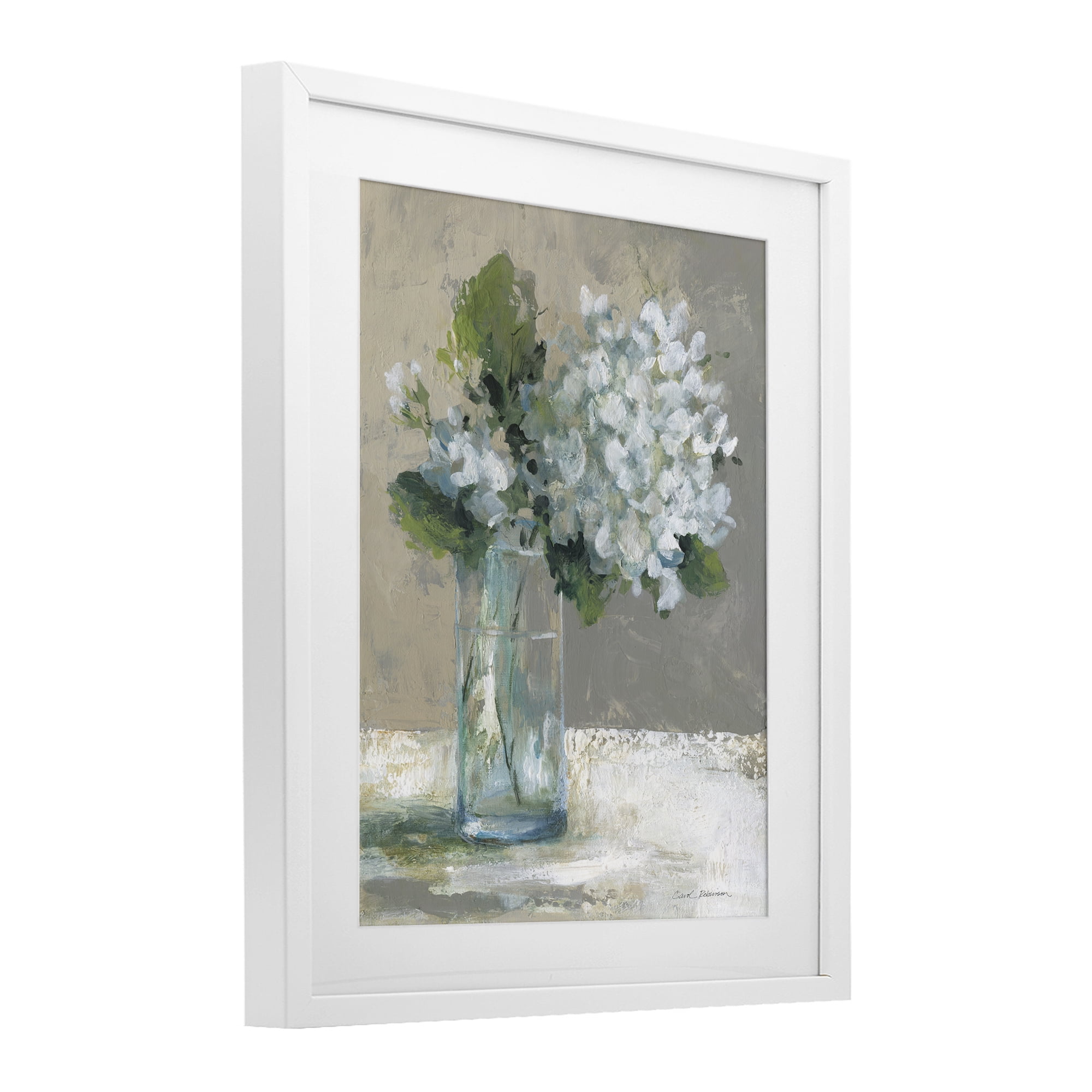 Stupell Industries Serene White Hydrangeas in Glass White Framed Print Under Glass, design by Carol Robinson