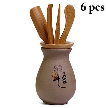 

6PCS Tea Utensil Wooden Tea Scoop with Tea Strainer Clip Needle Chashaku Holder