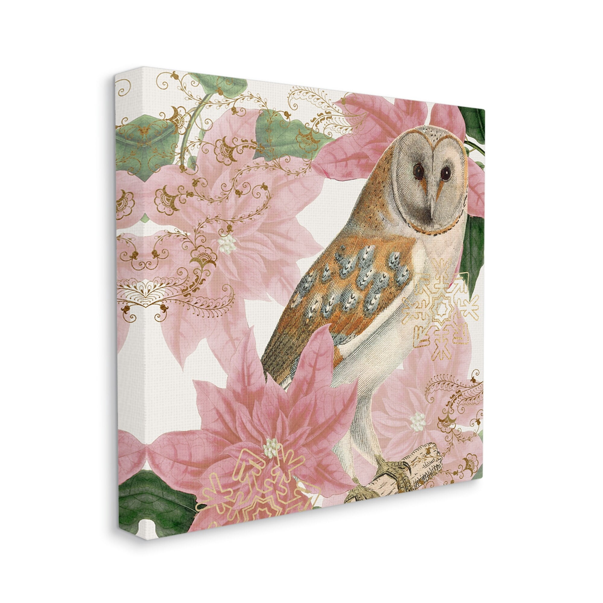 Stupell Industries Observant Posed Golden Owl Spring Floral Vintage Collage,17 x 17, Design by Daphne Polselli
