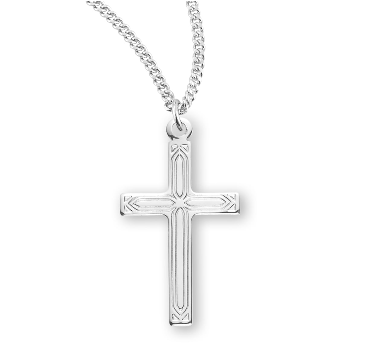 silver engraved cross necklace