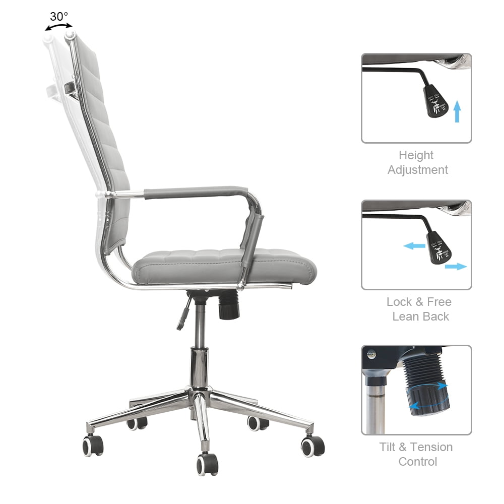 Okeysen Mid-Back Ribbed Home Office Desk Chair Upgraded Seat Ergonomic Leather Conference Room Swivel Chairs Adult, Gray