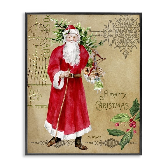 Stupell Industries Victorian Vintage Santa Claus Postal Design Black Framed Giclee Art, 11 x 14, by Melissa Hyatt