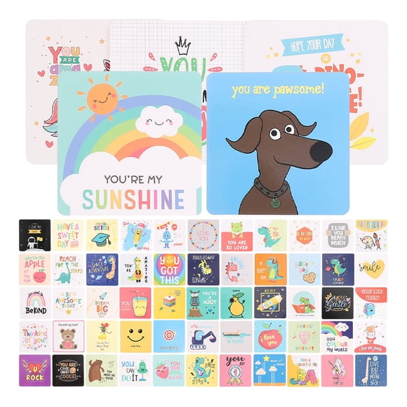 CRAFTHROU Motivational Note Cards for Kids Lunch Box 2Sets Assorted Color 3.5X3.5In Square
