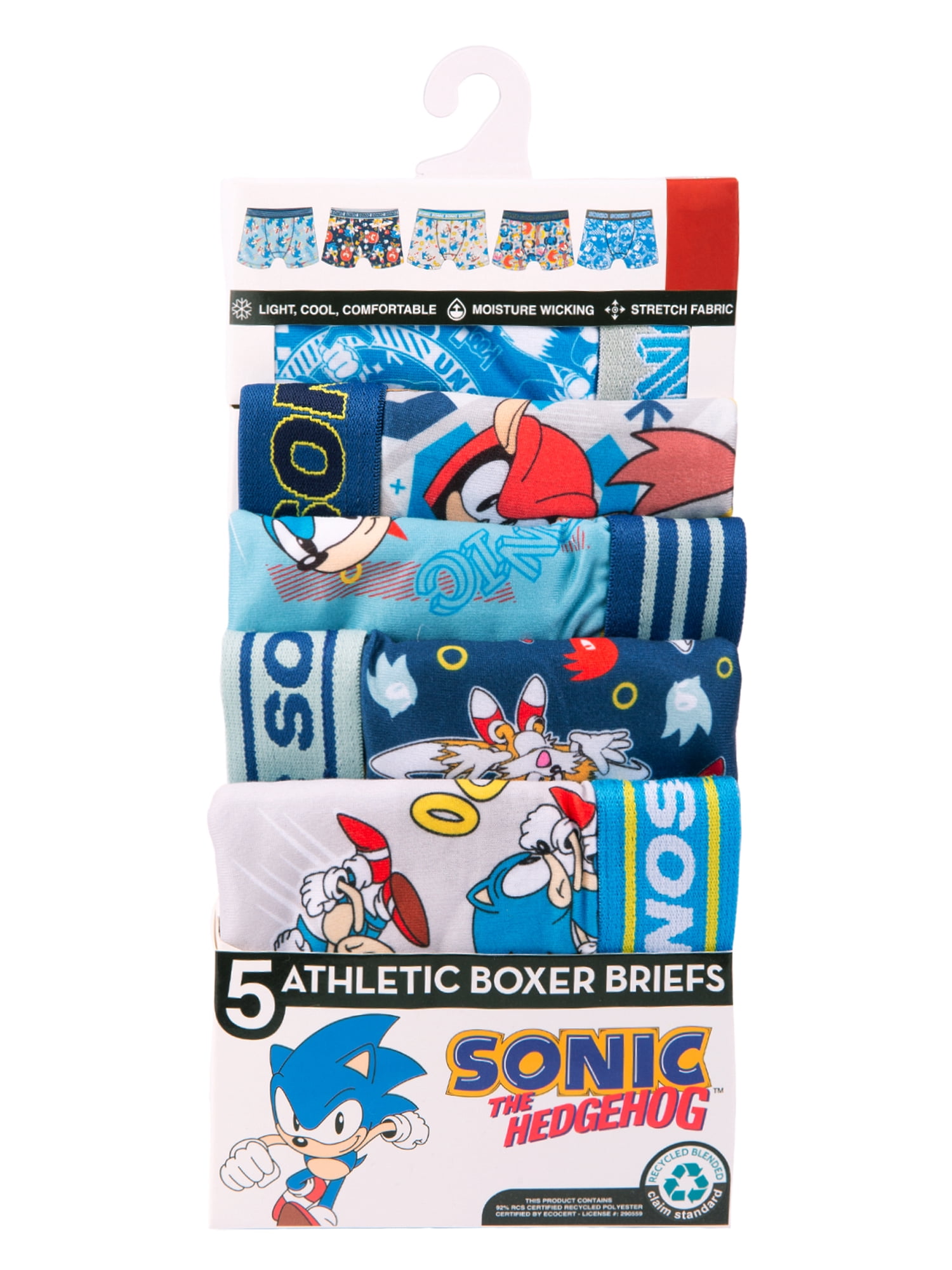 Sonic Boys Athletic Boxer Brief Character Underwear, 5-Pack, Sizes XS-M