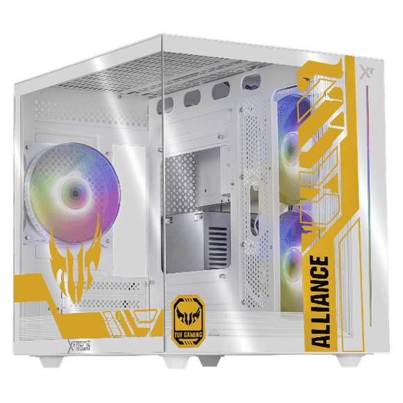 Gabinete XTREME PC GAMING TUF Alliance Edition Mini Torre 3 Fan ARGB Blanco CXTTUCRWH