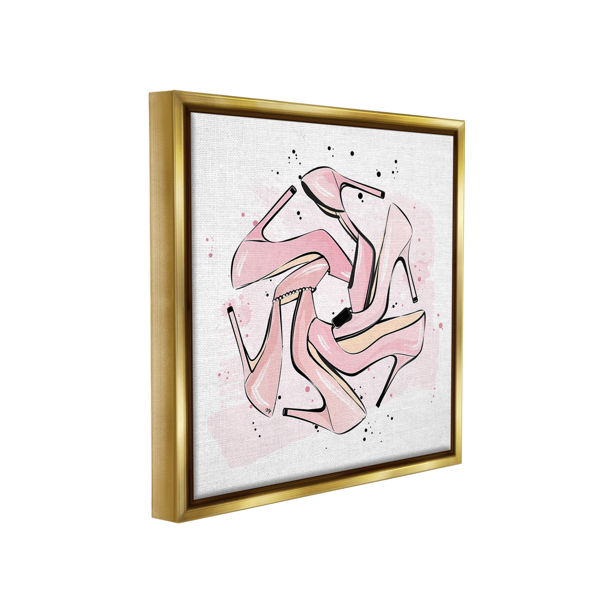 Stupell Industries Heels with Modern Pattern Beauty & Fashion Painting Gold Floater Framed Canvas Art Print Wall Art, 25 x 25