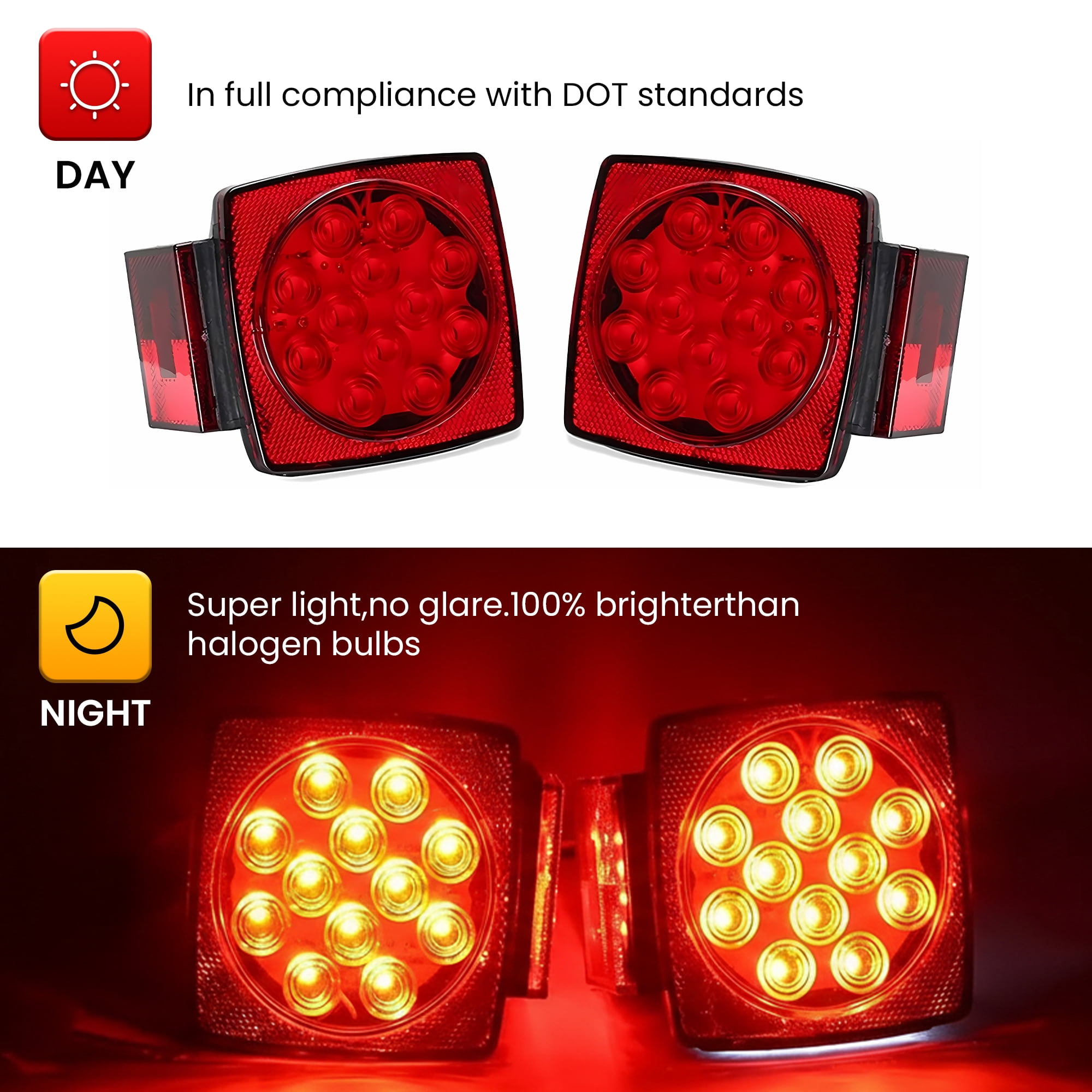 DAYBETTER 12V LED Trailer Lights Kit, Submersible Utility Trailer Tail Light for Boat RV Car Under 80 in Truck