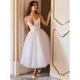 thumbnail image 4 of Women's V Neck Spaghetti Straps Tulle Prom Dress Tea Length Formal Party Evening Dress, 4 of 4
