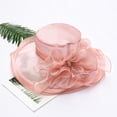 thumbnail image 2 of OOOUM Elegant Summer Church Hats Hat For Women Sheer Organza Ruffle Wide Brim Sun Hat Wedding Tea Party Occasion Sun Hat Pink, 2 of 3