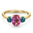 thumbnail image 3 of Gem Stone King 1.96 Ct Pink Mystic Topaz London Blue Topaz 18K Yellow Gold Plated Silver Ring (Size 8), 3 of 6