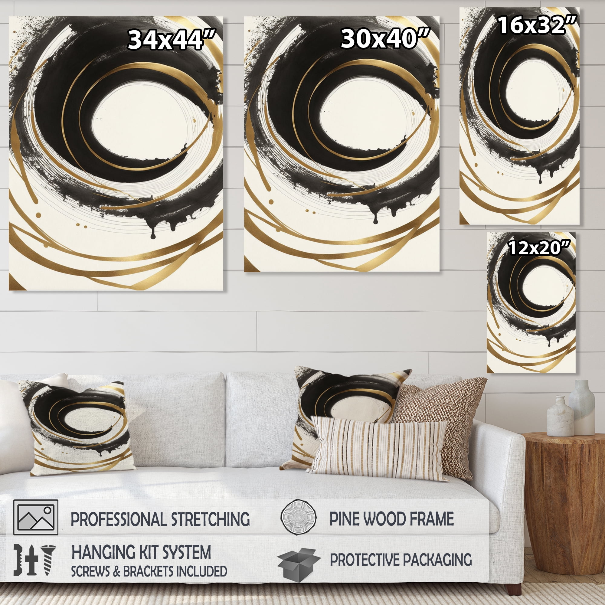 Designart Black And Gold Curves III Canvas Wall Art