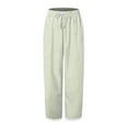 thumbnail image 5 of vigerkar Women Linen Stripe Pants Straight Leg Elastic Waist Womens Summer Outfits for Beach Vacation Clothes Light Green, L, 5 of 5