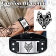 thumbnail image 2 of Bestyle Adjustable Leather Cuff Bracelets for Men Boys, Punk Gothic Viking Wolf Head Stainless Steel Tag Bracelet Jewelry Birthday Gift, 2 of 7