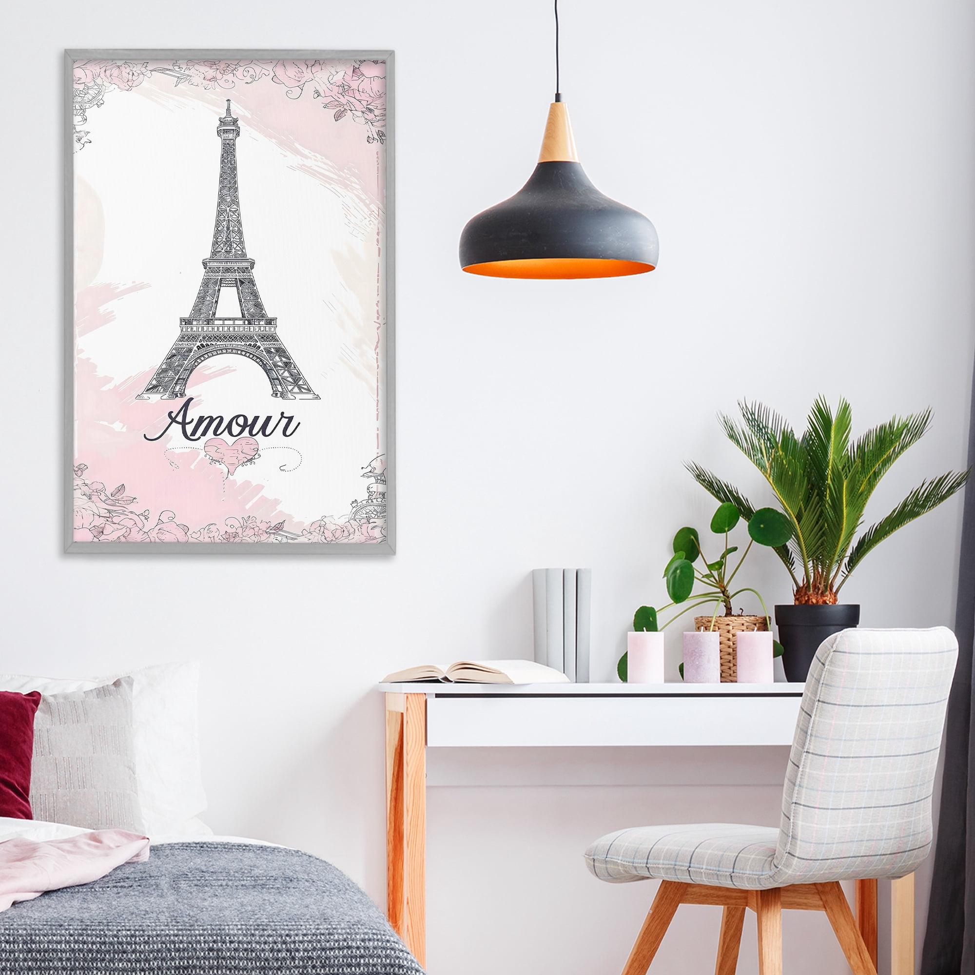 Stupell Industries Amour Vintage Eiffel Tower Gray Framed Giclee Art, design by Creative Studio