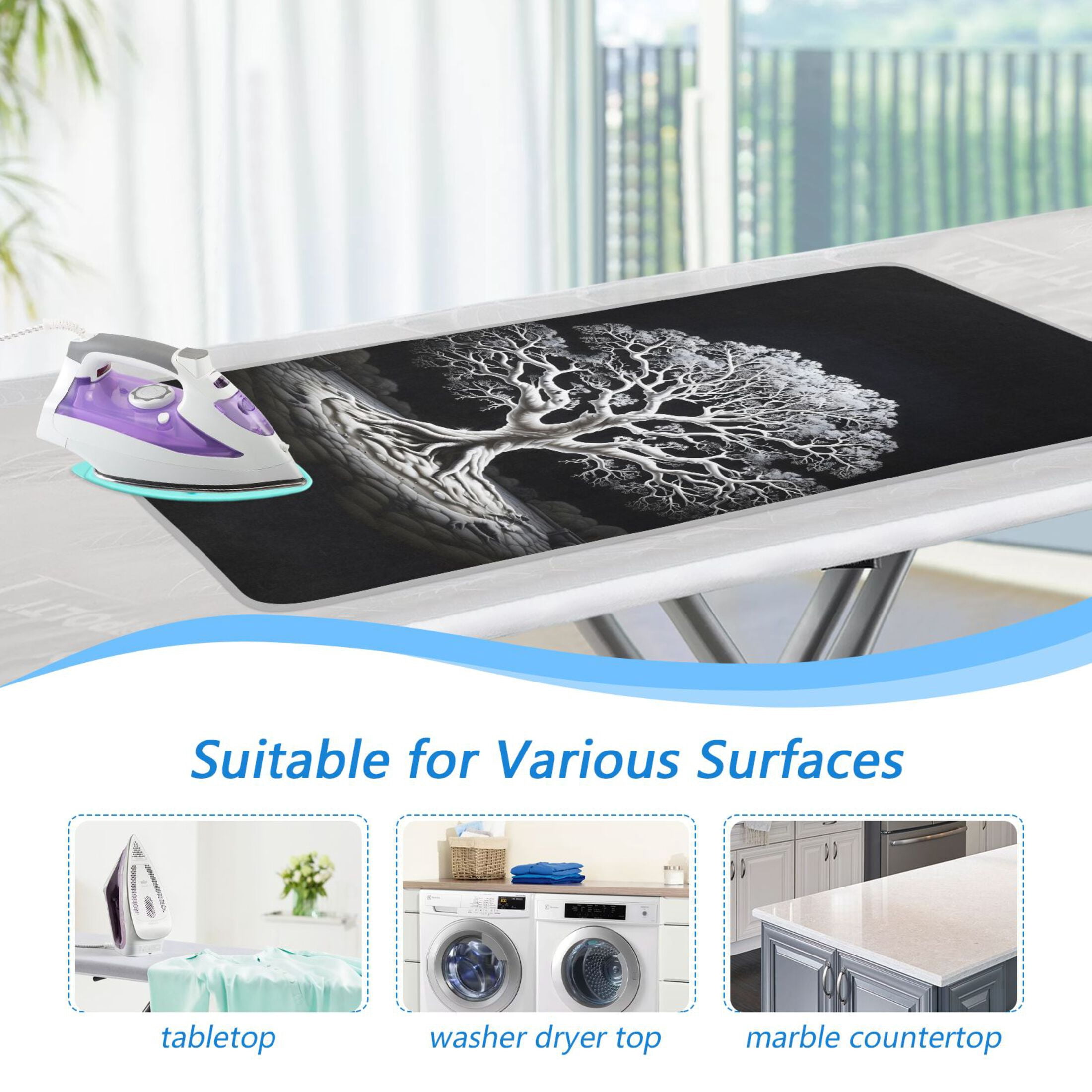 Big Tree in Black and White Ironing Mat Blanket for Table Top Travel Portable Ironing Board Pad 47.2x27.6 Inch