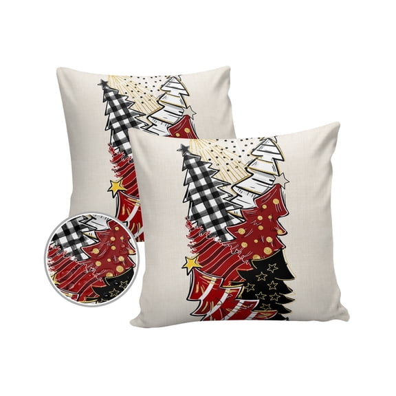 Pack of 2 Outdoor Pillow Covers, Christmas Plaid Xmas Tree Forest Illustration Watercolor Waterproof Square Throw Pillowcase Cushion Decorative Pillow Covers for Couch Patio Tent, 16x16 in