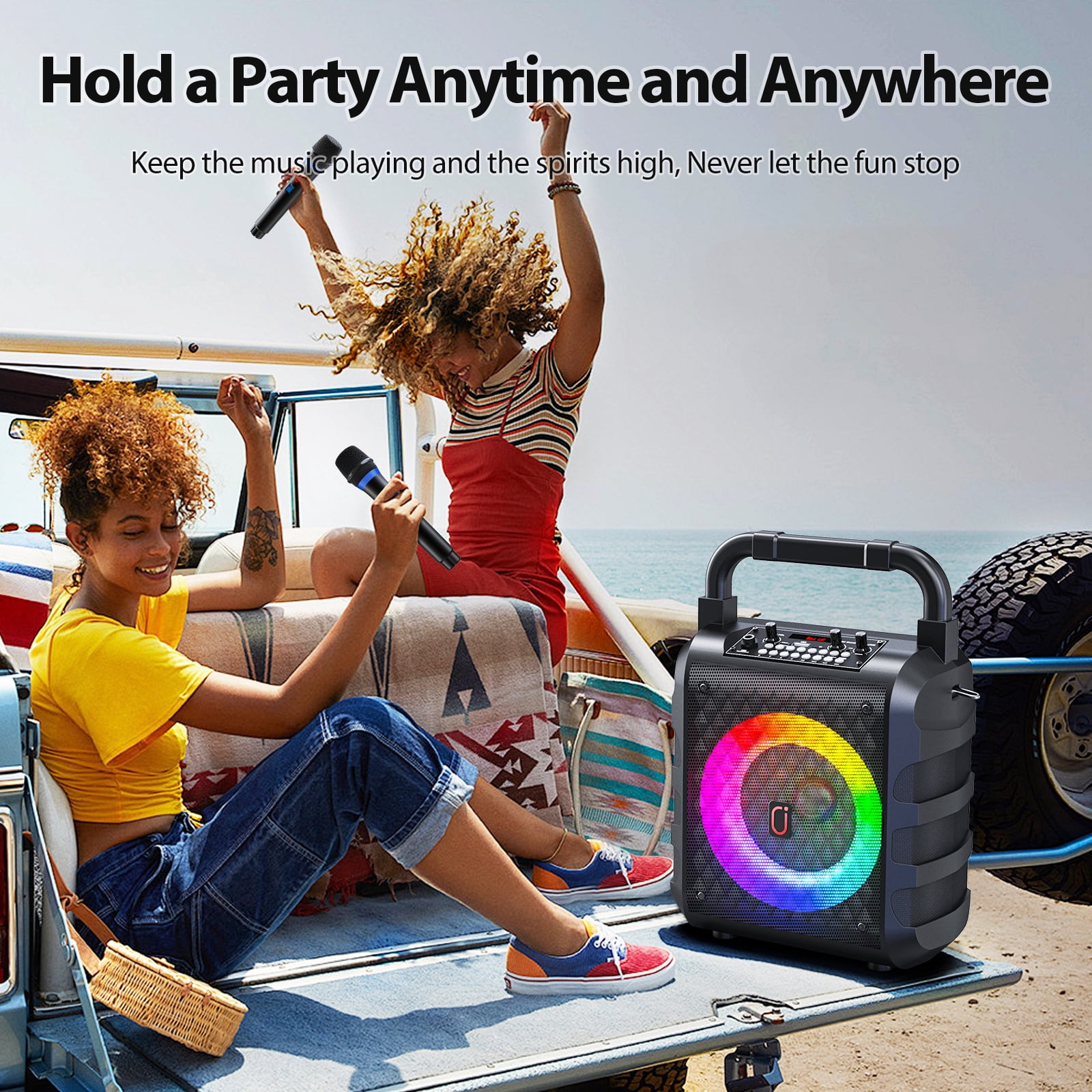 JAUYXIAN Karaoke Machine for Kids  Adult, Karaoke Machine with 2 Mirophone, Portable Bluetooth Speaker with Dj Lights for Party