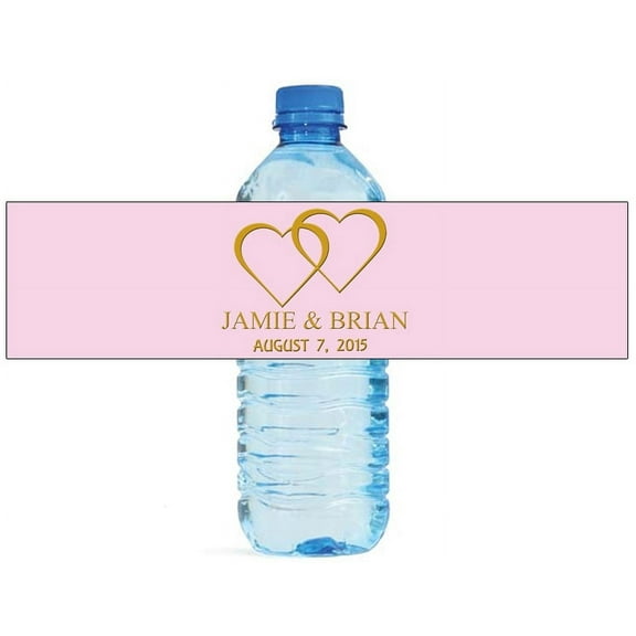 100 Modern Pink with Gold Wedding Engagement Party Water Bottle Labels 8"x2"