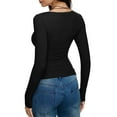 thumbnail image 6 of felwors Women's Ribbed Long Sleeve Scoop Neck Fitted T-Shirt - Basic Casual Slim Fit Stretch Tee for Everyday Wear Black, M, 6 of 6