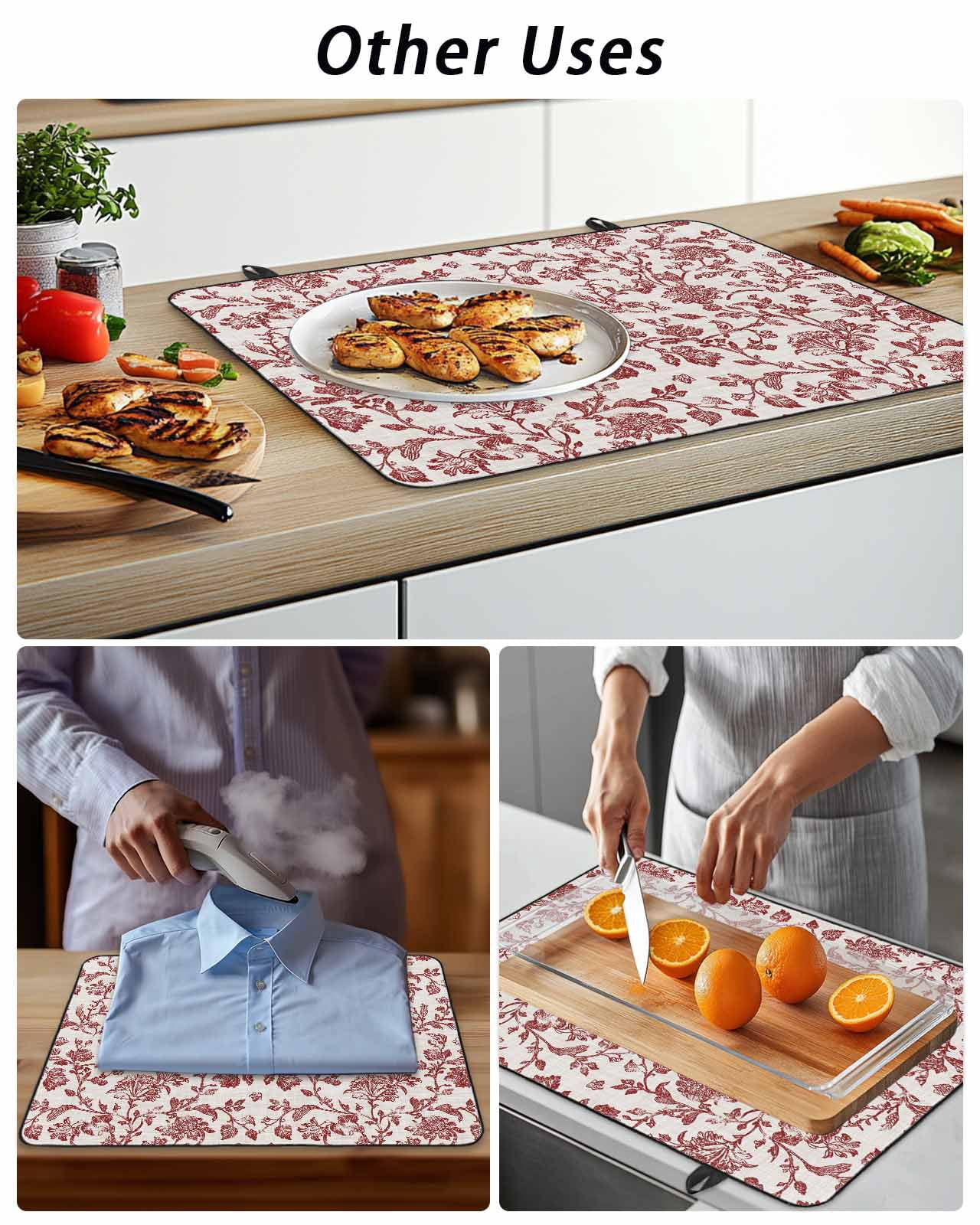 Stove Top Covers for Electric Stove, Farmhouse Red Glass Stovetop Cover Protector, Vintage Flower Leaf Botanical Plant Induction Cooktop Protector Oven Mat for Kitchen Countertop 31"x24"