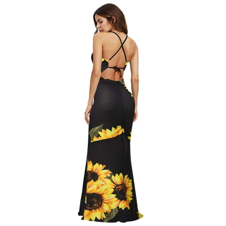 

Pianpianzi Petite Dresses for Women Casual Midi Maternity Maxi Dresses Womens High Low Prom Dress Women Sexy O-neck Floral Print Strappy Backless Summer Evening Party Maxi Dress