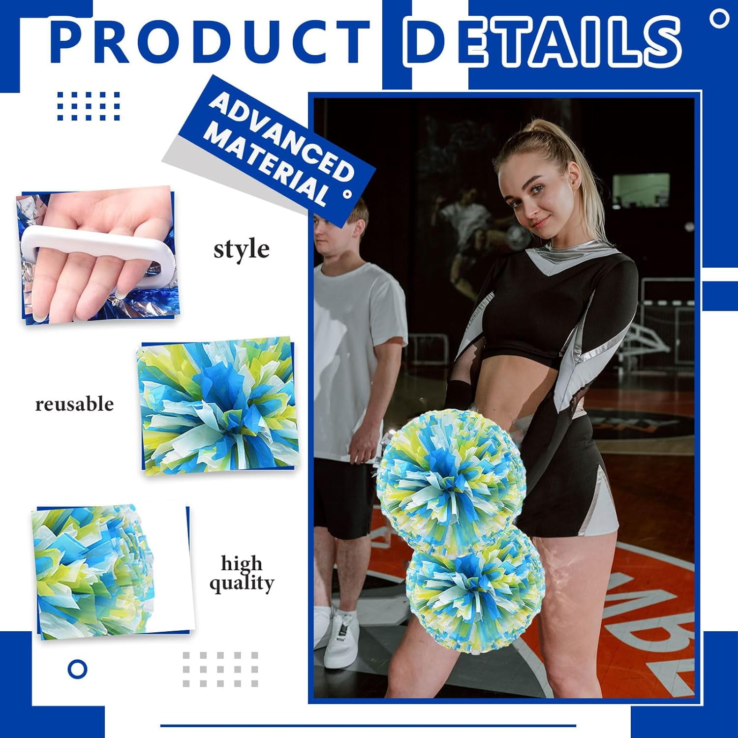 12 PCS pom poms Cheerleading,13.8inch Sports Team Spirits Cheering Squad Dance Training with Handle Rings