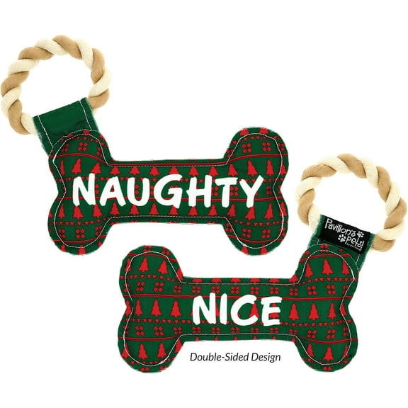 Pavilion - Naughty Or Nice - 11" Dog Bone Puppy Dog Toy With Rope Handle K-9 Furry Companion Christmas Holiday Gift Present