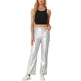thumbnail image 2 of DARING DIVA Faux Leather Pants for Women's High Waist Straight Leg Punk PU Trousers M Silver, 2 of 6