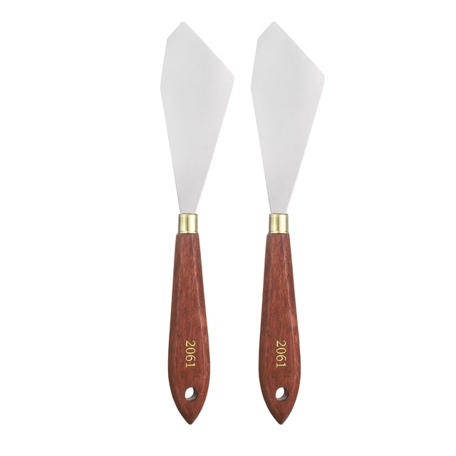 Uxcell 2 piezas cuchillo de paleta 3.94" x 1.57" acero inoxidable espátula 8.27" mango de madera de haya para acrílico, rojo/plata