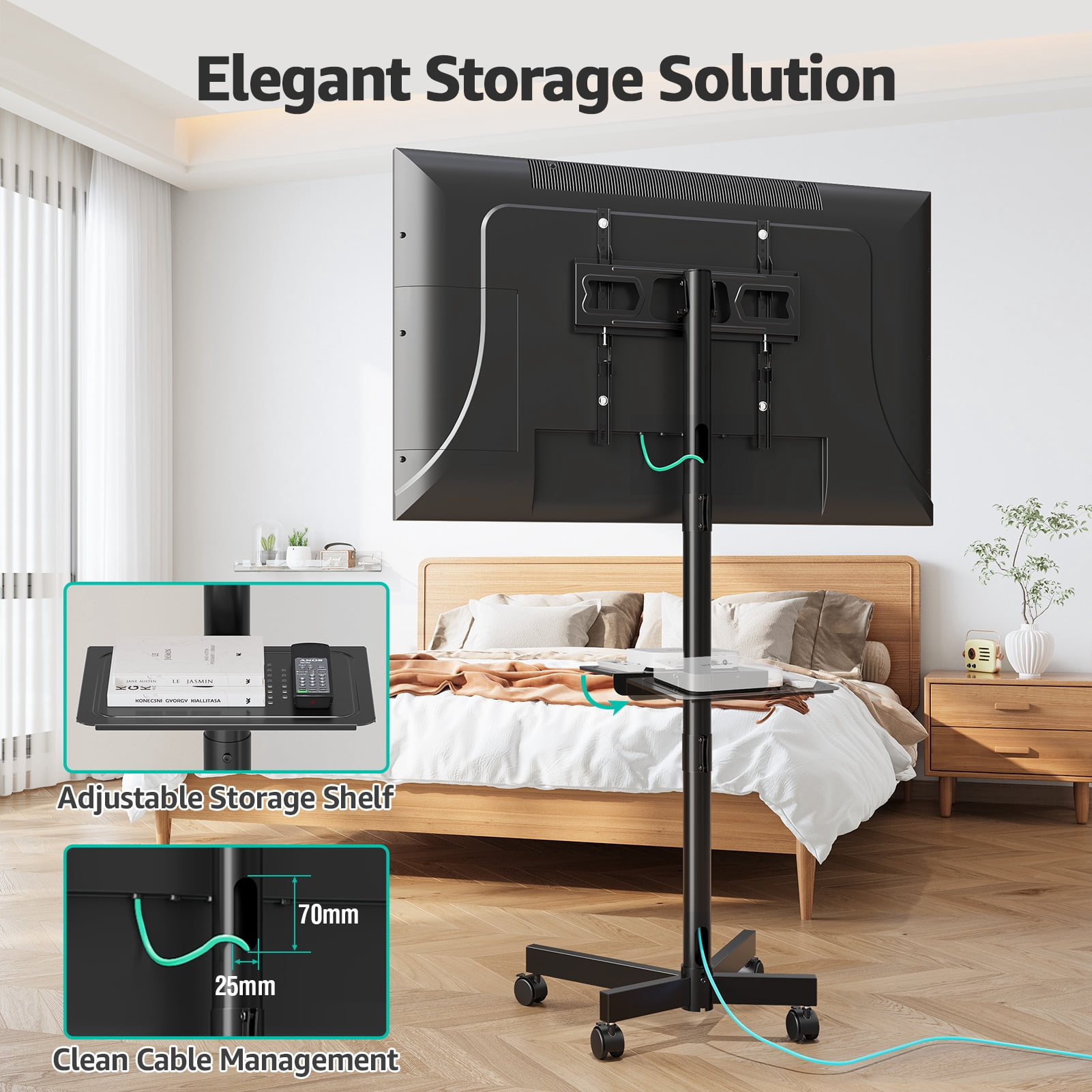MOUNT PRO Mobile TV Stand, Rolling TV Cart for 23-60" TVs, Portable TV Floor Stand with Wheels,Adjustable Shelf & Tilt,Max VESA 400x400mm,up to 77 lbs