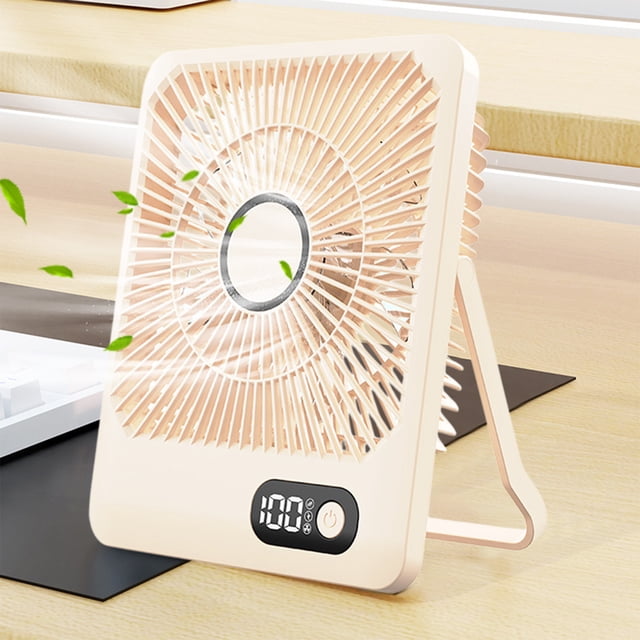 Ventilador de escritorio recargable por USB | Mini circulador de aire portátil | Pantalla digital de 5 velocidades | Montaje en pared y sobremesa | Batería de 1200 mAh | Alta energía eólica | Bajo