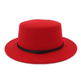 thumbnail image 2 of Helii Unisex Polyester Felt Flat Top Wide Brim Fedora Hat Cap with Ribbon Band Vintage Church Party Hat Cap Solid Color Retro Formal Hat Cap for Women Men Daily Church Wedding 4 Colors Headwear, 2 of 2