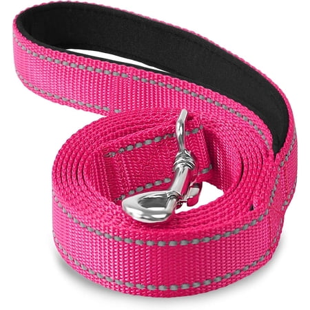 Double-Sided Reflective Dog Leash, 6 FT/5 FT/4 FT, Padded Handle Nylon Dogs Leashes for Medium & Large Dogs Walking, Hotpink, 6FT