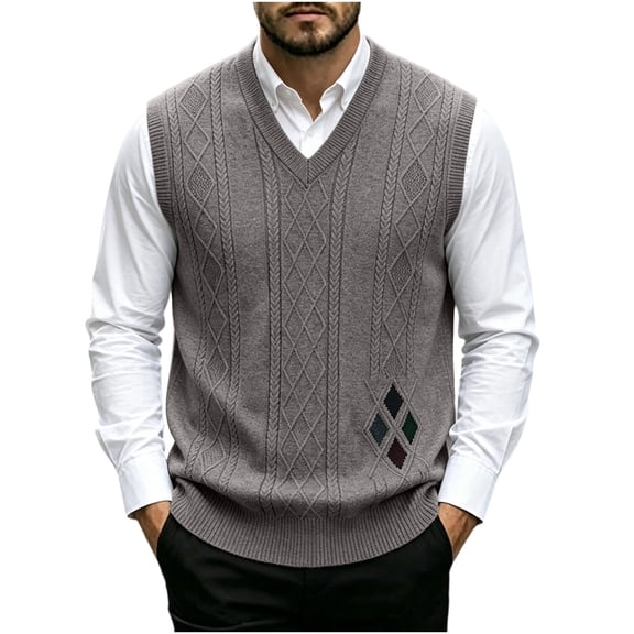 Riecok Knitted Vest for Men Sleeveless V Neck Pullover Sweaters Lightweight Solid Winter Tops with Pockets Khaki 3XL